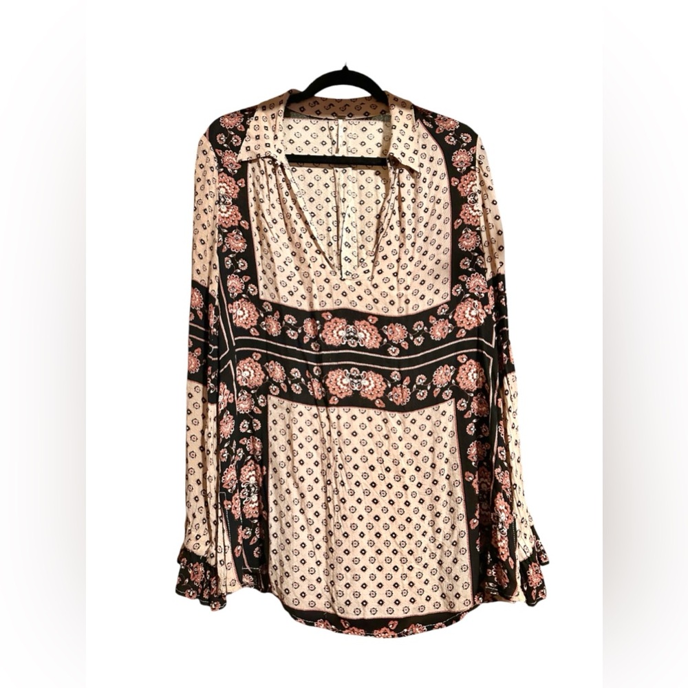 Free People Changing Times Tunic in Tea Combo Floral Boho Loose fit GUC size S